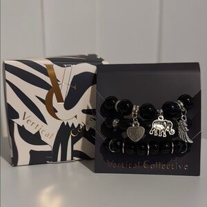 Black Beaded Charm Bracelet Set
